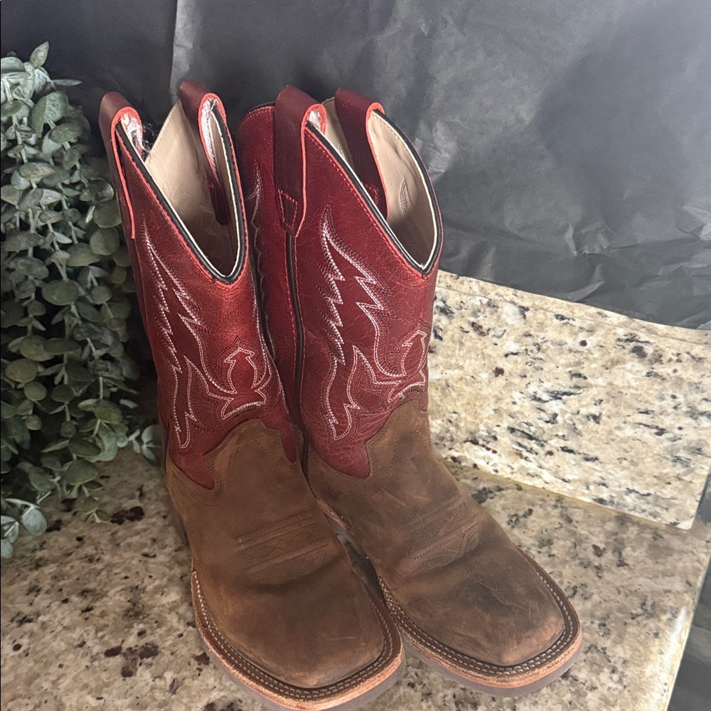 Kids Two-Tone Brown and Red Western Cowboy Boots